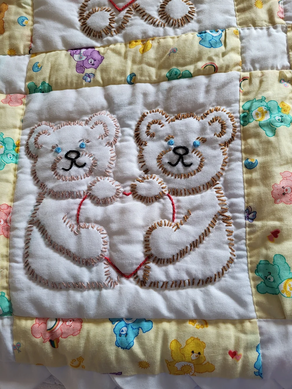 Handmade Care Bears Patchwork Baby Quilt - Yellow 33